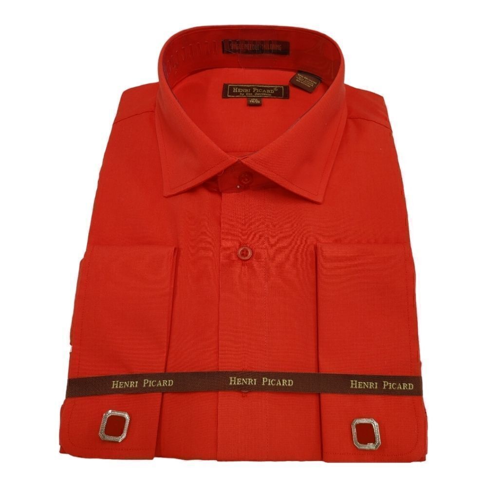 HENRI PICARD BY DON JONATHAN RED FRENCH CUFF DRESS SHIRT.